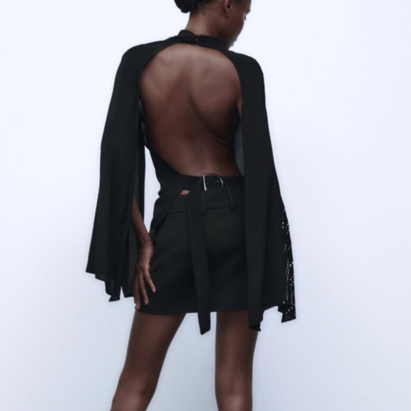 Rhinestone cape sleeve open back blouse - Picture 4 of 6